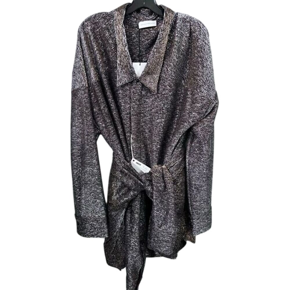 Faith Connexion Metallic Brown Shirt Dress with Tie Waist Detail Medium - Picture 2 of 8